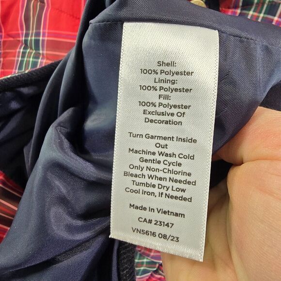 Talbots Jacket Womens Large Red Navy Plaid Corduroy Puffer Shacket Button Snap - Picture 10 of 12